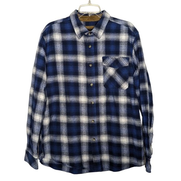 CQR long sleeve button down‎ upper pocket blue flannel cotton shirt size L - Picture 1 of 4